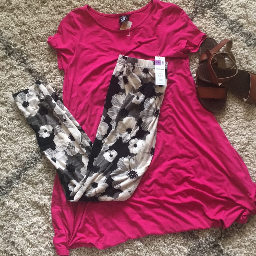 Agnes & Dora black and white floral leggings